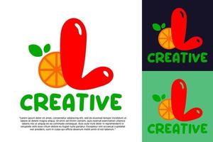 alphabet L logo and fresh citrus fruit in modern style. vector