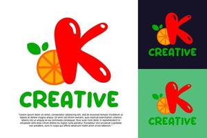 alphabet K logo and fresh citrus fruit in modern style. vector