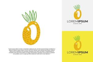 logotipo de letra o hecho de piña. caligrafía hecha a mano de frutas para identidad agrícola, tarjetas de restaurante, camisetas para niños, estampados de verano, etc. vector