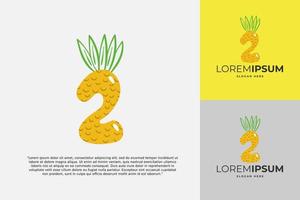 Logotipo de 2 números hecho de piña. caligrafía hecha a mano de frutas para identidad agrícola, tarjetas de restaurante, camisetas para niños, estampados de verano, etc. vector