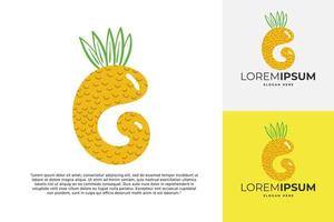 logotipo de letra g hecho de piña. caligrafía hecha a mano de frutas para identidad agrícola, tarjetas de restaurante, camisetas para niños, estampados de verano, etc. vector