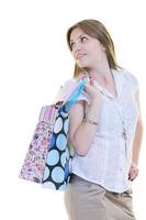 happy young adult women  shopping with colored bags photo