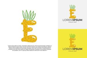 logotipo de letra e hecho de piña. caligrafía hecha a mano de frutas para identidad agrícola, tarjetas de restaurante, camisetas para niños, estampados de verano, etc. vector