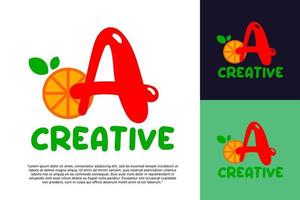 alphabet A logo and fresh citrus fruit in modern style. vector