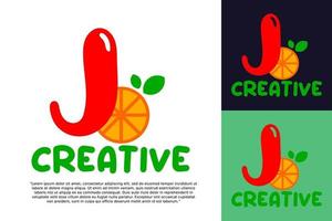 alphabet J logo and fresh citrus fruit in modern style. vector