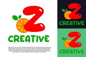 alphabet Z logo and fresh citrus fruit in modern style. vector