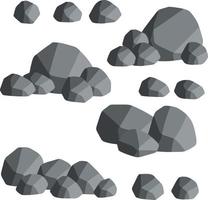 Muro de piedras naturales y rocas grises lisas y redondeadas. ilustración plana de dibujos animados. elemento de bosques, montañas y cuevas con adoquines