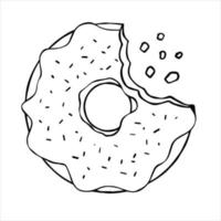 donut con glaseado. postre de azúcar dulce mordido con glaseado. ilustración de dibujos animados de contorno aislado sobre fondo blanco vector