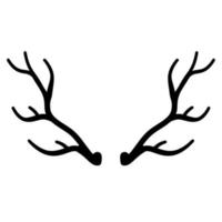 Horn of deer or elk. Hunting trophy. Black and white silhouette of antler. vector