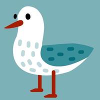 gaviota. pájaro de mar blanco y azul. dibujo infantil de gaviota. fauna del norte. una ilustración divertida. lindo animal de dibujos animados plana vector