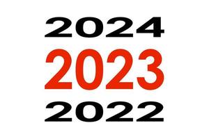 2023 Happy New Year logo text design template. Vector illustration with black labels isolated on white background.