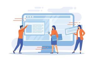 Website interface development planning. Devops team flat characters working. UI, UX, content design. Computer software creation and web development. flat vector modern illustration
