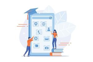 E- learning. Education process. Training application. Mobile app development courses, mobile apps online courses, become a mobile developer concept. flat vector modern illustration