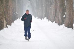 one older man running at alley photo