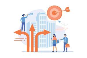 Business people and empolyee choosing new career direction arrow with target. Career change, alternative career, retraining for a new job concept. flat vector modern illustration