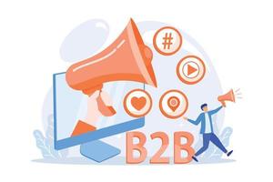 comercialización b2b. colaboración empresarial, smm, notificación de Internet. elemento de diseño plano de campaña promocional en línea. anuncios de redes sociales. ilustración moderna de vector plano