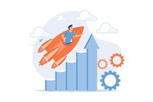 Success achievement. Career aspiration, job promotion, personal growth. Motivated worker, businessman flying in rocket, motivation and determination. flat vector modern illustration