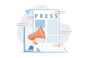 Mass media, press release. Newspaper publishing, daily news, propaganda idea. Tabloid with headline. Reportage, journalism design element. flat vector modern illustration