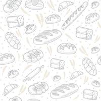 Seamless pattern for bakery shop, cafe, cupcake shop - packaging design wrapping paper with linear icons of bread vector