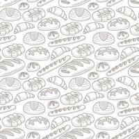 Hand drawn bakery seamless pattern on white background for menu design or bakery shop, cooking doodles concept with different kinds of bread vector