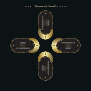 FOUR circles premuim and gold buttons template design. And a rounded element. Concept of successive step of business project infographic design vector