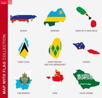 Map with flag collection, nine map contour with flag vector