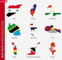 Map with flag collection, nine map contour with flag vector