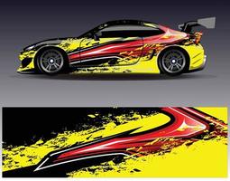 vector de diseño de envoltura de coche. Diseños de kits de fondo de carreras de franjas abstractas gráficas para envolver vehículos carrera de autos rally aventura y librea