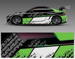 vector de diseño de envoltura de coche. Diseños de kits de fondo de carreras de franjas abstractas gráficas para envolver vehículos carrera de autos rally aventura y librea