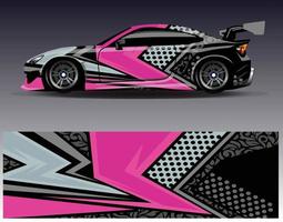 vector de diseño de envoltura de coche. Diseños de kits de fondo de carreras de franjas abstractas gráficas para envolver vehículos carrera de autos rally aventura y librea