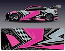 vector de diseño de envoltura de coche. Diseños de kits de fondo de carreras de franjas abstractas gráficas para envolver vehículos carrera de autos rally aventura y librea