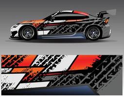 vector de diseño de envoltura de coche. Diseños de kits de fondo de carreras de franjas abstractas gráficas para envolver vehículos carrera de autos rally aventura y librea