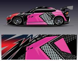 vector de diseño de envoltura de coche. Diseños de kits de fondo de carreras de franjas abstractas gráficas para envolver vehículos carrera de autos rally aventura y librea