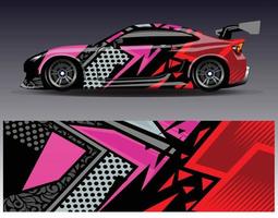 vector de diseño de envoltura de coche. Diseños de kits de fondo de carreras de franjas abstractas gráficas para envolver vehículos carrera de autos rally aventura y librea