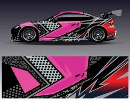 vector de diseño de envoltura de coche. Diseños de kits de fondo de carreras de franjas abstractas gráficas para envolver vehículos carrera de autos rally aventura y librea