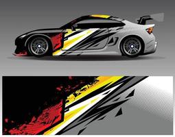 vector de diseño de envoltura de coche. Diseños de kits de fondo de carreras de franjas abstractas gráficas para envolver vehículos carrera de autos rally aventura y librea