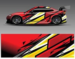 vector de diseño de envoltura de coche. Diseños de kits de fondo de carreras de franjas abstractas gráficas para envolver vehículos carrera de autos rally aventura y librea