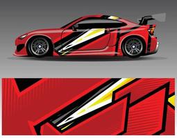 vector de diseño de envoltura de coche. Diseños de kits de fondo de carreras de franjas abstractas gráficas para envolver vehículos carrera de autos rally aventura y librea