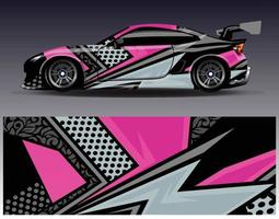 vector de diseño de envoltura de coche. Diseños de kits de fondo de carreras de franjas abstractas gráficas para envolver vehículos carrera de autos rally aventura y librea