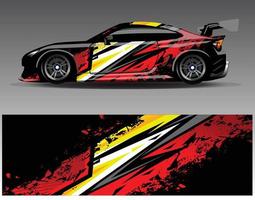 vector de diseño de envoltura de coche. Diseños de kits de fondo de carreras de franjas abstractas gráficas para envolver vehículos carrera de autos rally aventura y librea