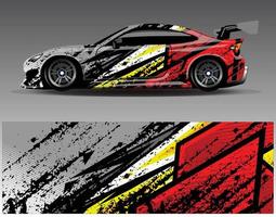 vector de diseño de envoltura de coche. Diseños de kits de fondo de carreras de franjas abstractas gráficas para envolver vehículos carrera de autos rally aventura y librea