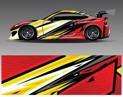 vector de diseño de envoltura de coche. Diseños de kits de fondo de carreras de franjas abstractas gráficas para envolver vehículos carrera de autos rally aventura y librea