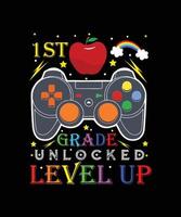 1st grade unlocked level up. Back to school t-shirt design, 100 days of school typography t-shirt design. vector