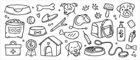 set of dog grooming elements hand drawn in doodle style cartoon style vector