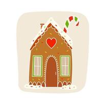 Christmas gingerbread house with windows and a sweet caramel stick. Illustration on a white background vector