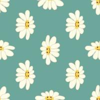 Groovy daisy retro seamless pattern. Positive colorful iilustration. 70s vibe hippie ornament. vector