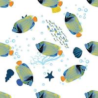 Emperor angelfish Pomacanthus imperator, sea animal wildlife character. Nature underwater, marine wild ocean zoo fish. animals bright seamless patterns. vector