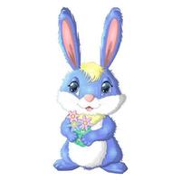 Cartoon rabbit, hare with flowers. Cute childish character, Easter, spring, symbol of 2023 Chinese New Year vector