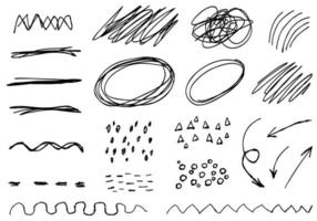 Doodle frames set hand drawn elements. Line scribble vector collection.