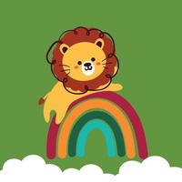 cute lion with rainbow wallpaper vector